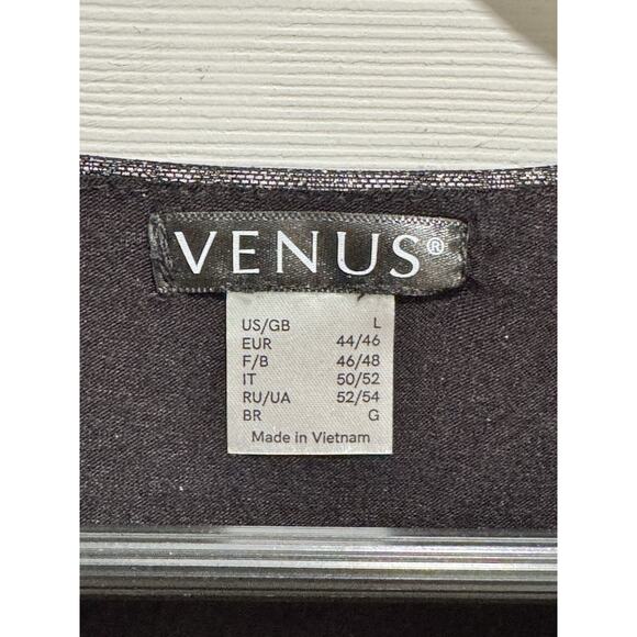 Venus Black Sparkly Glitter Faux Wrap Bodysuit Flounce Dolman Sleeves Size Large - Picture 3 of 5